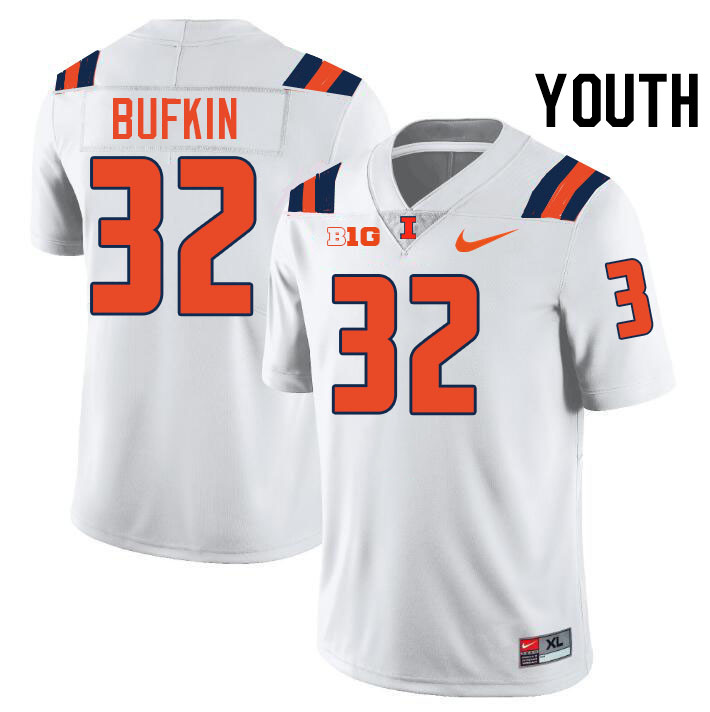 Youth #32 CJ Bufkin Illinois Fighting Illini College Football Jerseys Stitched-White